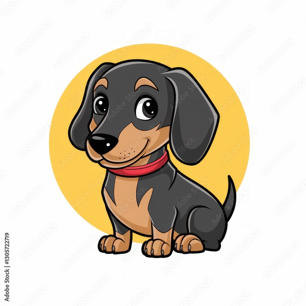 Fototapeta premium Cartoon Dachshund Standing on White Background Generative AI