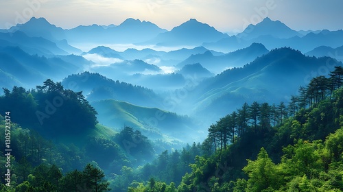A breathtaking vista unfolds as ethereal mists and wisps of fog dance beneath a resplendent emerald canopy, creating an enchanting spectacle of contrasting elements and otherworldly ambiance