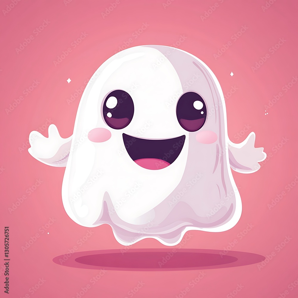 Obraz premium Happy Ghost Floating on Pink Background