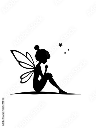 Fairy illustration icon, black silhouette vector