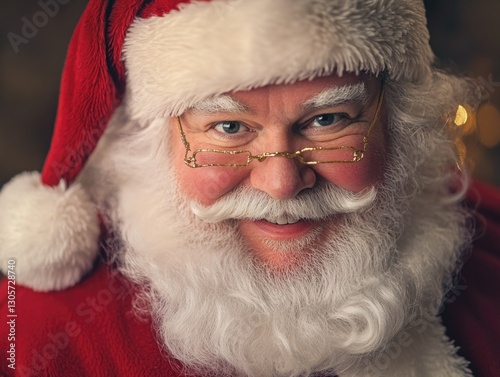 A cheerful Santa in holiday attire.
