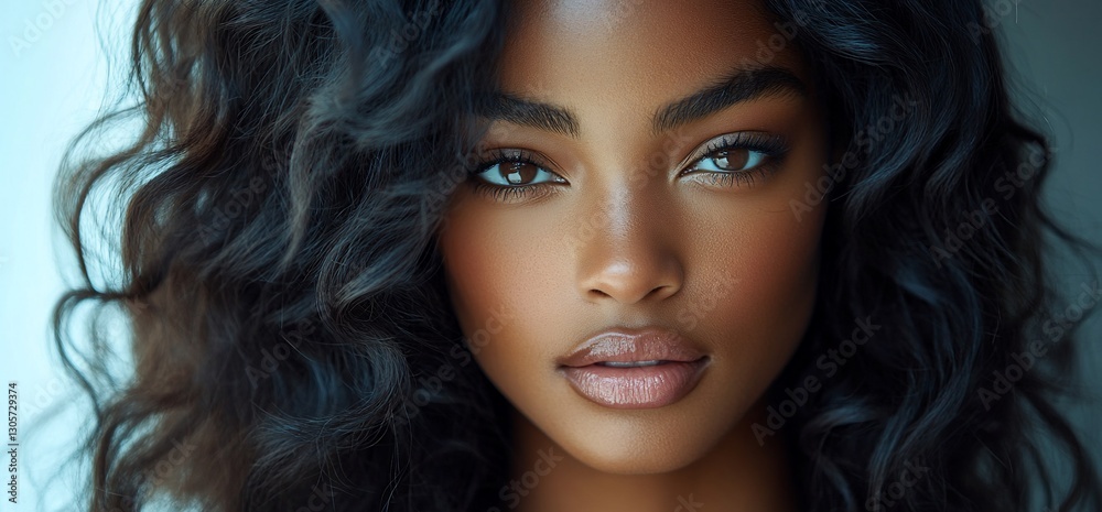 Fototapeta premium Elegant close-up portrait of a woman with striking features and dark hair