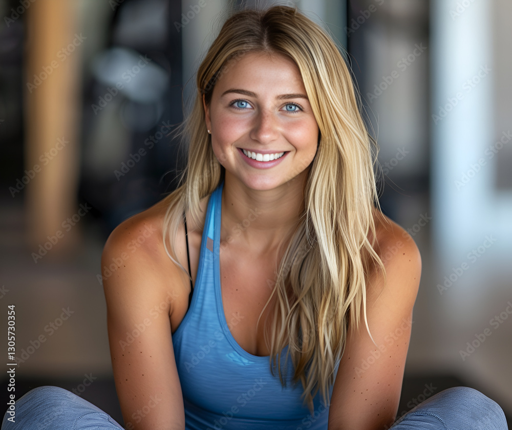 Naklejka premium Uśmiechnięta, wysportowana kobieta w sportowym stroju.