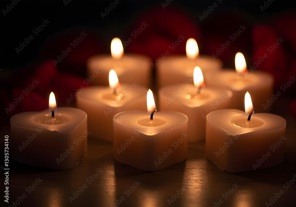 A tranquil assortment of heart-shaped candles. A tranquil assortment of heart-shaped candles.