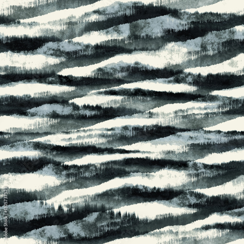 Charcoal flow stripes pattern. Seamless, neutral abstract design with fluid charcoal strokes. Perfect for fabric, prints, & more.
