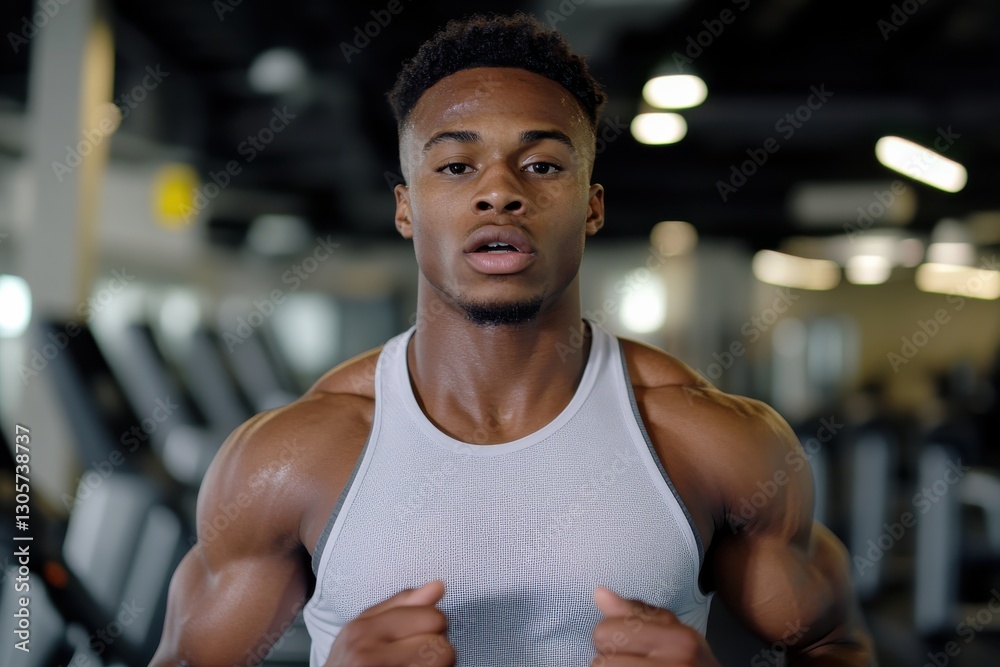 Fototapeta premium A strong athletic man demonstrates determination while exercising in a gym environment, showcasing physical strength and dedication to fitness and health.