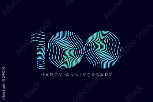 Numeric Design with Line Curve 100th, 100th Happy Anniversary with Gradient Colorful Line wave. Tech, futuristic and science concept
