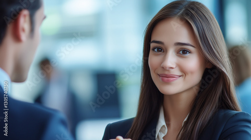 Wallpaper Mural  Young woman at interview smiling confidently. Professional young woman discussing career opportunities at the interview. Concept of success and job interview with copy space. Torontodigital.ca