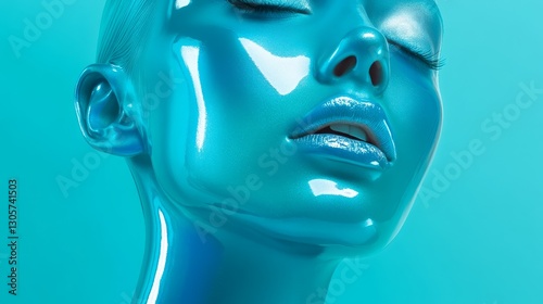 Cool teal and sky blue gradient, sleek and minimalistic with fluid glossy highlights