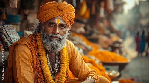 Indian ex offender in traditional attire looking at job postings facing rejection from potential employers in a local market