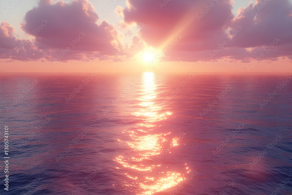 Fototapeta premium Pink Sunset Over Calm Ocean
