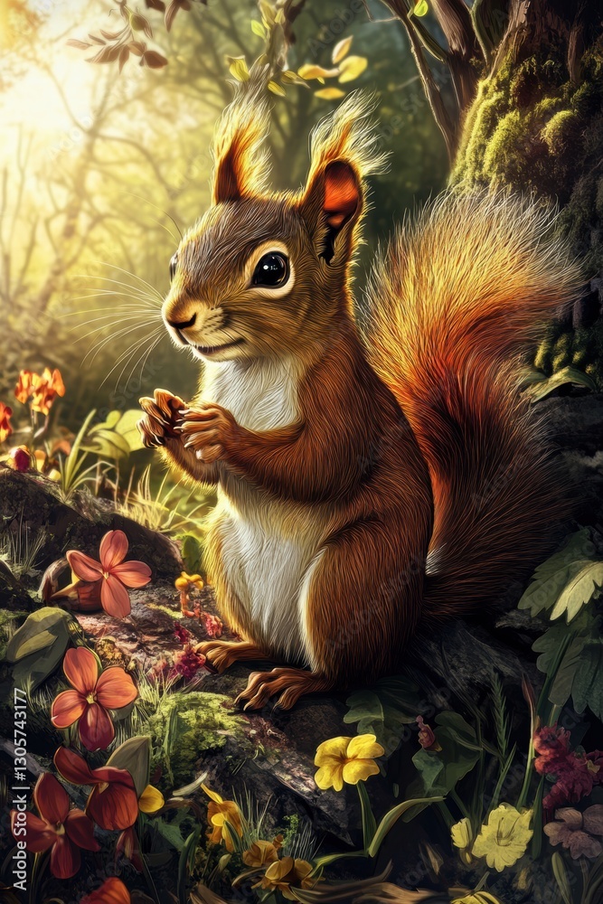 Cute squirrel in Spring field in forest. Cute squirrel in Spring field in forest.