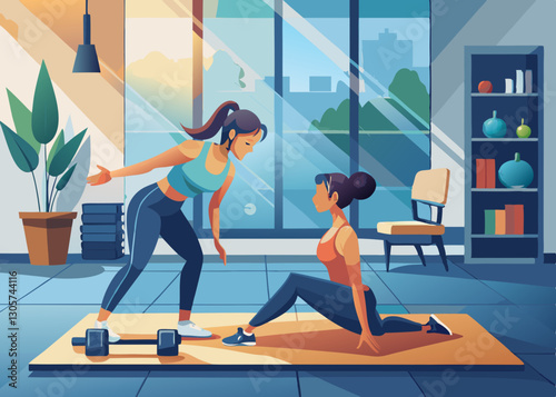 Female personal trainer training a woman in the gym