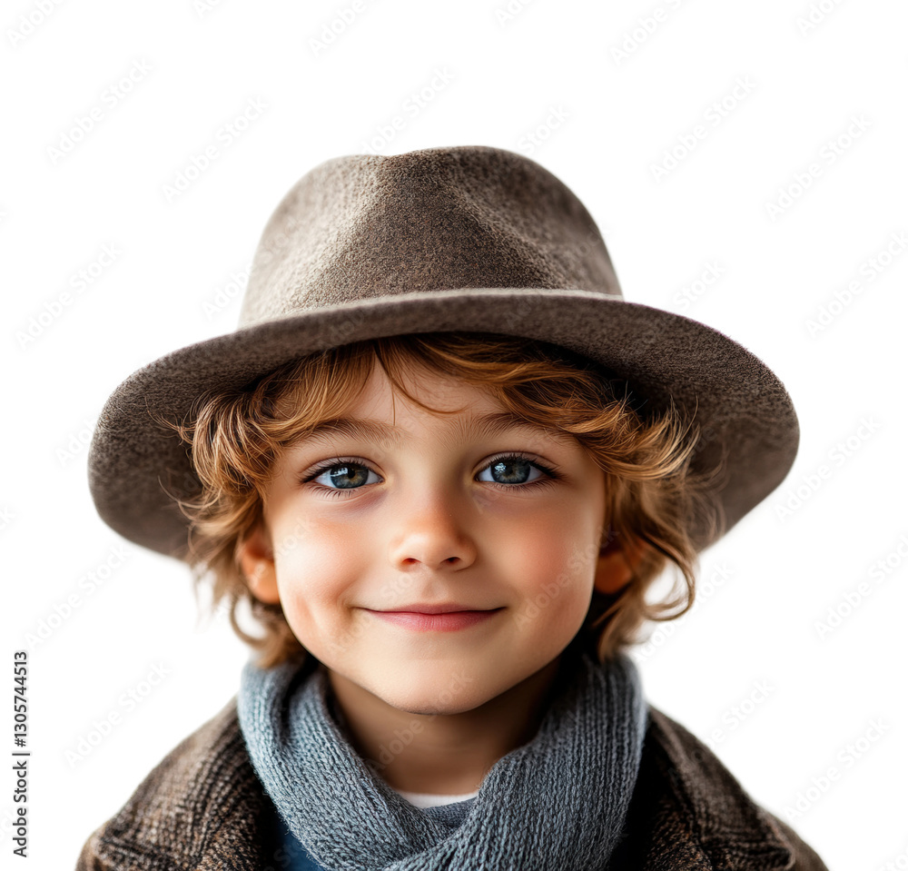 Charming young boy in a stylish hat portrait natural light cheerful expression isolated on transparent background Charming young boy in a stylish hat portrait natural light cheerful expression isolated on transparent background