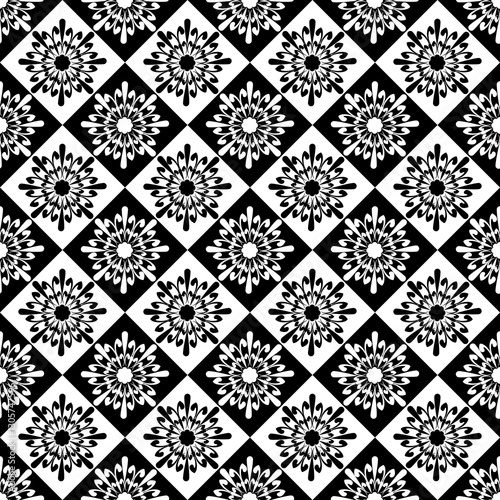 Floral geometric seamless pattern with tiles and ornaments vector illustration 