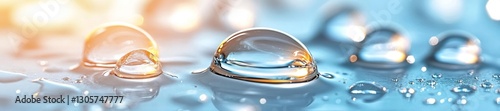 Macro shot of water droplets on a surface with light reflections. Generative AI photo
