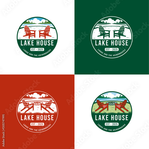 The adirondacks lake house emblem vector logo illustration