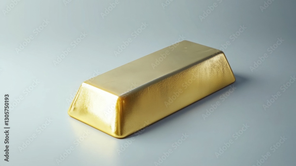 A minimalist shot of a gold bar resting on a light gray background with elegant lighting A minimalist shot of a gold bar resting on a light gray background with elegant lighting