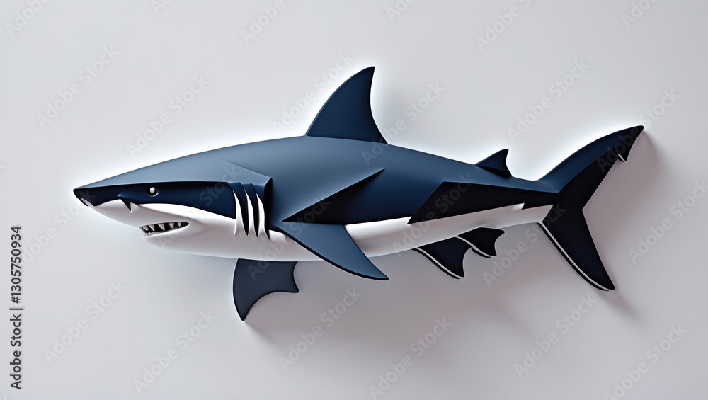 Fototapeta premium Stylized Shark Illustration with Geometric Design and Dynamic Pose for Creative Projects