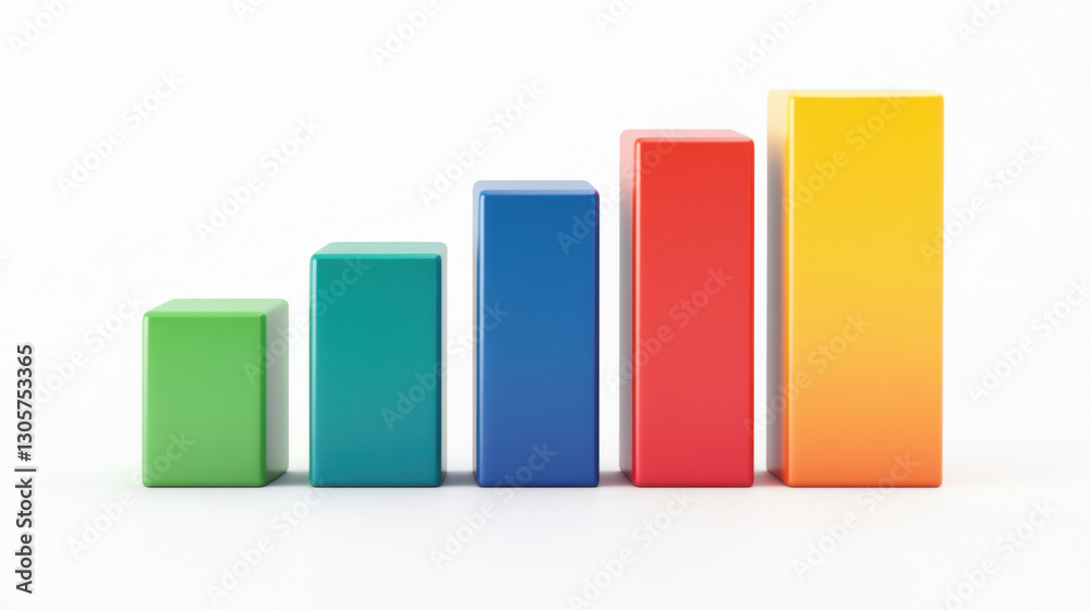 Increasing gradient bars in green, blue, red, and yellow symbolize growth and progress Increasing gradient bars in green, blue, red, and yellow symbolize growth and progress