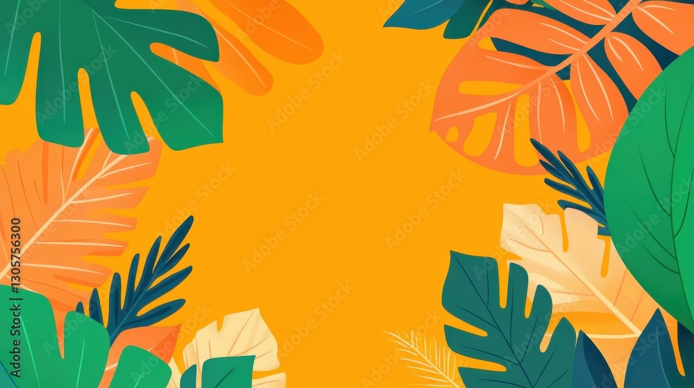 Naklejka premium Vibrant summer background featuring colorful tropical leaves, perfect for eyecatching promotions and creative projects.