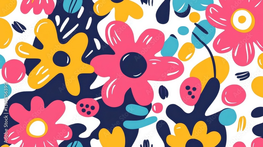 Fototapeta premium Discover stylish abstract floral art with retro patterns that elevate any modern space. A playful, eyecatching addition to decor.