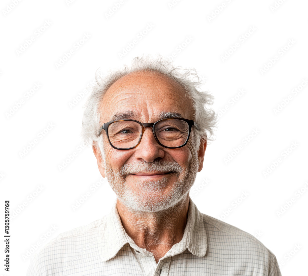 Smiling elderly man portrait bright joyful expression isolated on transparent background Smiling elderly man portrait bright joyful expression isolated on transparent background