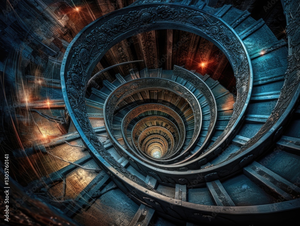 Fototapeta premium Futuristic spiral structure with glowing blue energy.