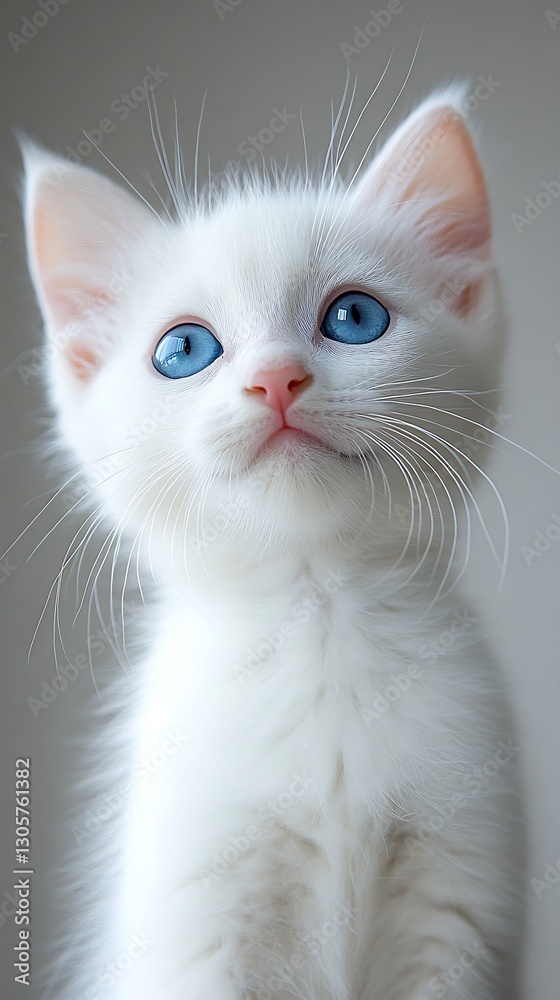 Kitten gazes up. Simple gray background Kitten gazes up. Simple gray background