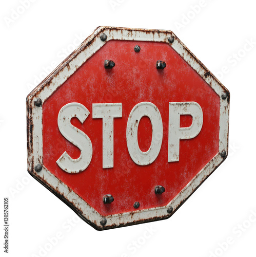 Traffic control action stop sign in urban environment road safety content viewpoint alertness concept isolated on transparent background