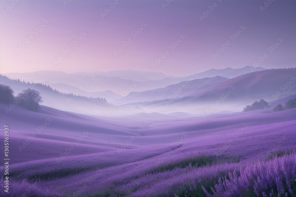 Obraz premium Calming Ethereal Lilac Landscape with Subtle Haze and Fantastical Color Fade