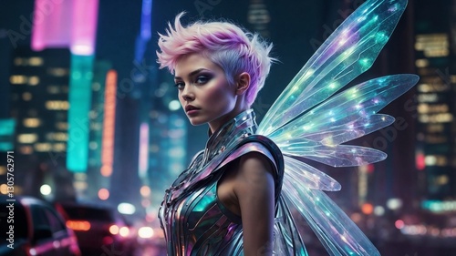 Fatina bellissima con ali da farfalla