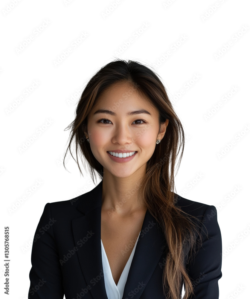 Professional portrait of a smiling businesswoman in formal attire headshot positive vibe isolated on transparent background