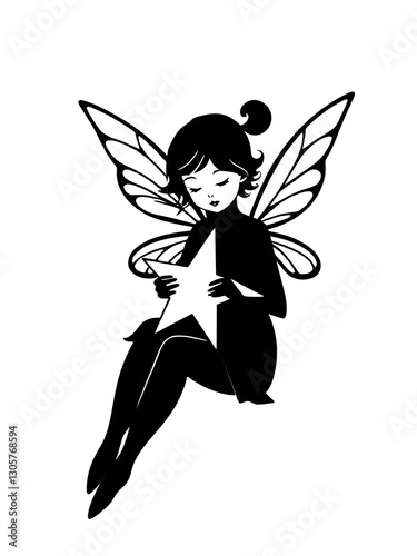 Fairy illustration icon, black silhouette vector