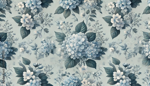 A beautiful blue and white floral print with white flowers is displayed.