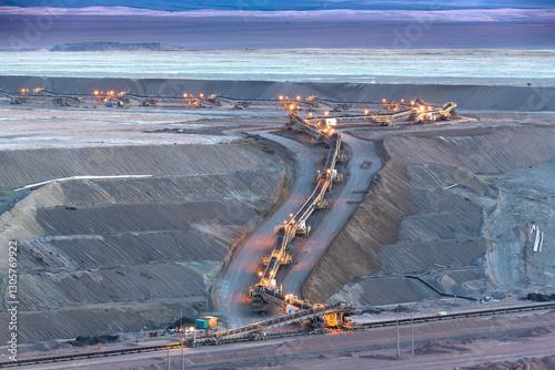 Portable conveyor belt machinery at a copper mine in Chile