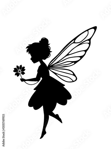 Fairy illustration icon, black silhouette vector