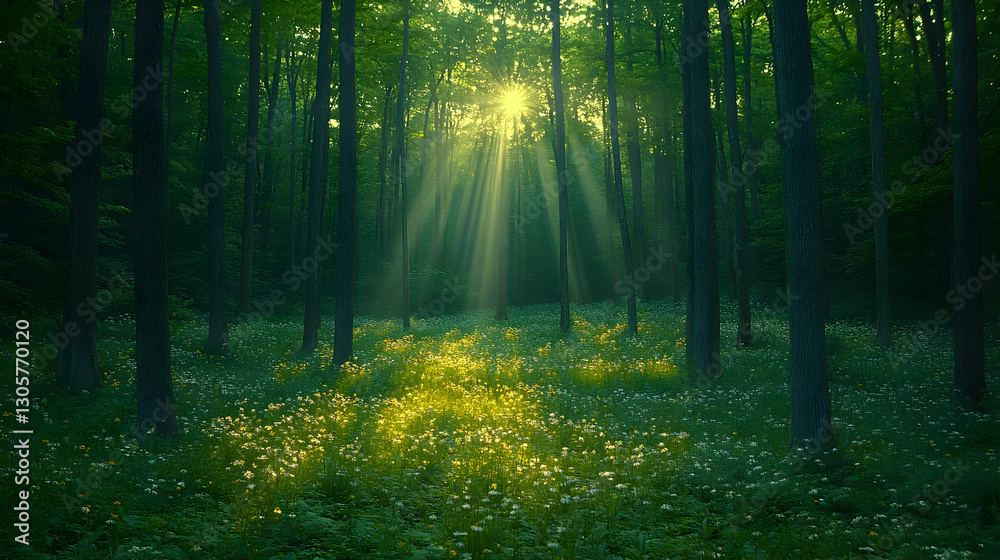 Obraz premium Sunlight Streams Through Lush Forest
