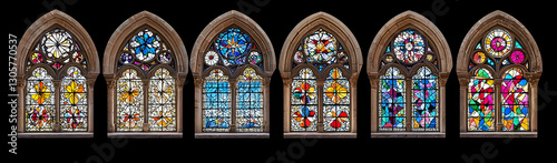 Six Gothic stained glass windows