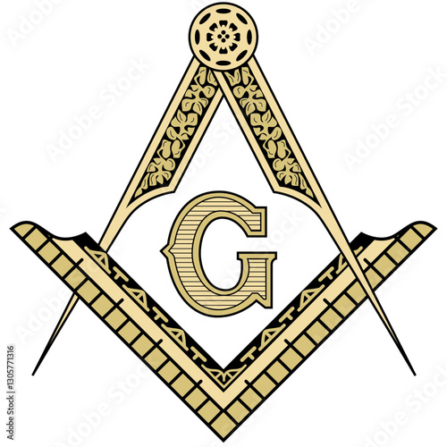 Freemason Square and Compass - Fellowcraft - Gold