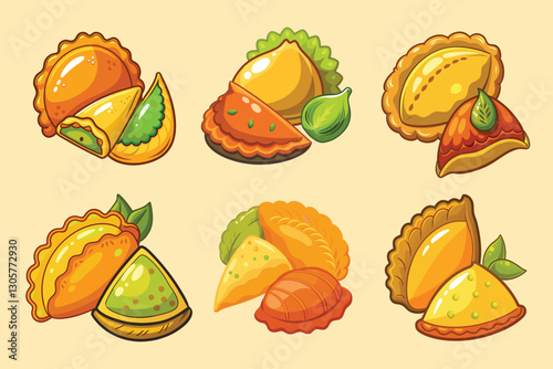 Curry puff Vector Illustrations Set
