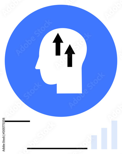 Profile of a human head silhouette with upward arrows symbolizing growth, development, or innovation. Ideal for concepts thumbs up progress, success, ideas, motivation, strategy, creativity