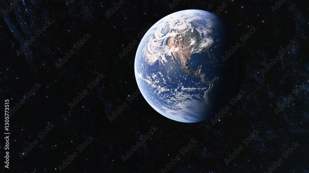 Naklejka premium Earth rising over distant galaxy, soft glowing light, vibrant deep blues and purples, and vast expansive cosmic atmosphere, side angle shot.