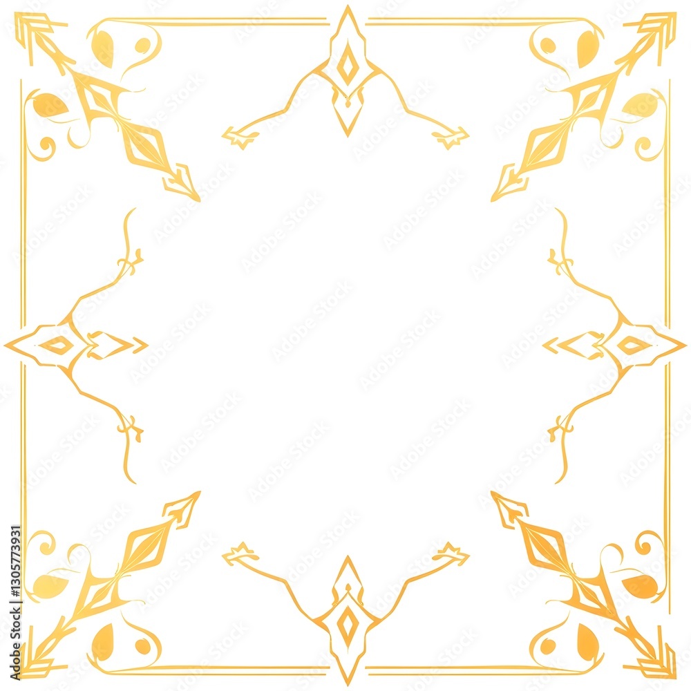 Obraz premium Ornate golden frame, intricate Islamic geometric pattern, star-shaped border, elegant decorative design with transparent background