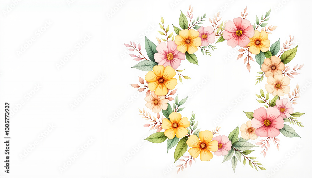 Naklejka premium Elegant floral Earth Day emblem with pastel flowers and copy space, nature appreciation