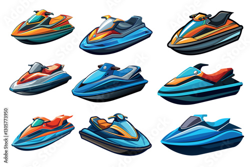 Set of jet ski vector illustrations isolated on a white background