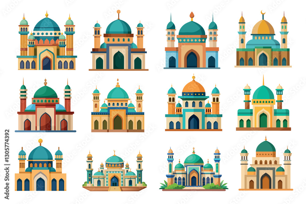 Fototapeta premium Vibrant Mosque Illustrations: Artistic Islamic Architecture Collection