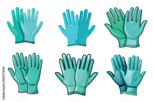 Set of Medical Latex Glove vector illustrations isolated on a white background