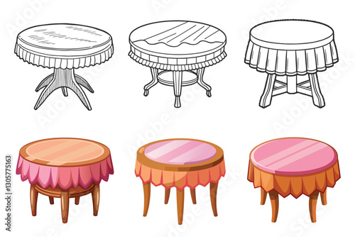 Wooden Round Board dying table vector silhouette line art set