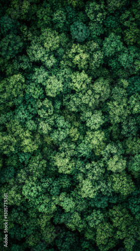 Aerial perspective revealing dense forest canopy, intricate green foliage patterns stretching across verdant woodland landscape